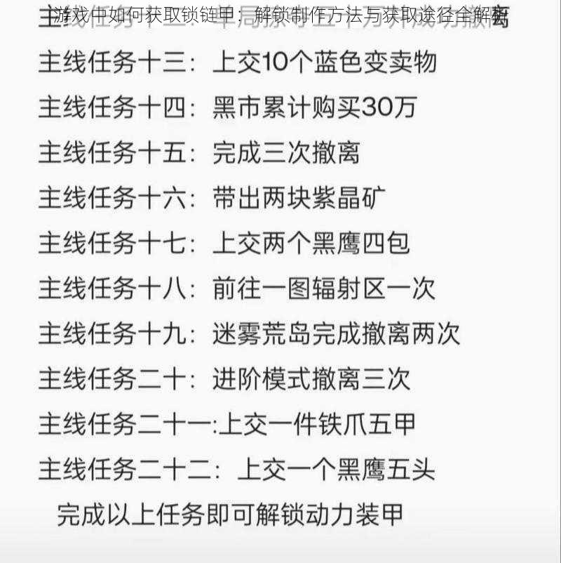 游戏中如何获取锁链甲：解锁制作方法与获取途径全解析