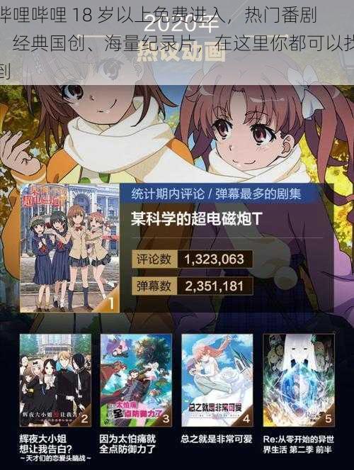 哔哩哔哩 18 岁以上免费进入，热门番剧、经典国创、海量纪录片，在这里你都可以找到