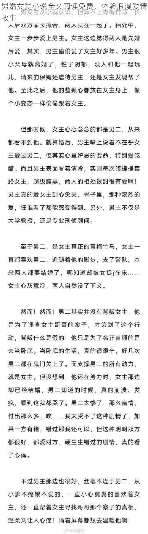 男婚女爱小说全文阅读免费，体验浪漫爱情故事