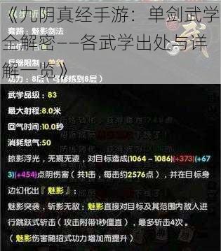 《九阴真经手游：单剑武学全解密——各武学出处与详解一览》