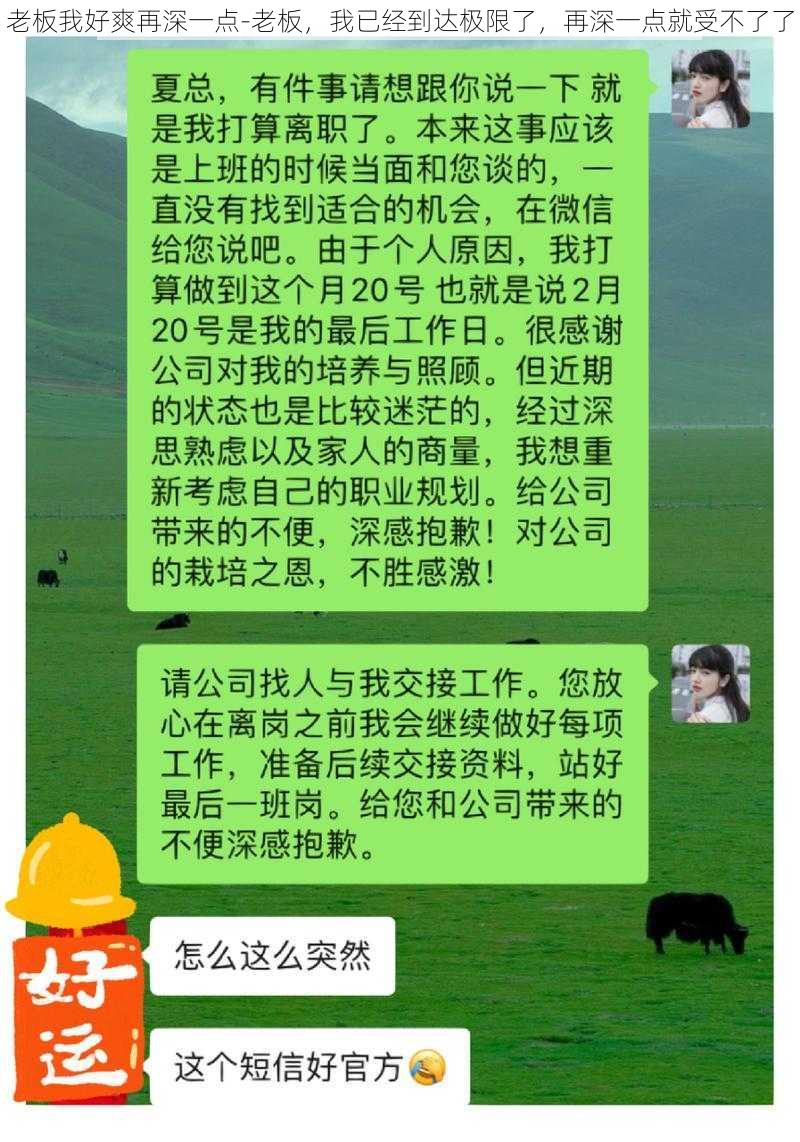 老板我好爽再深一点-老板，我已经到达极限了，再深一点就受不了了