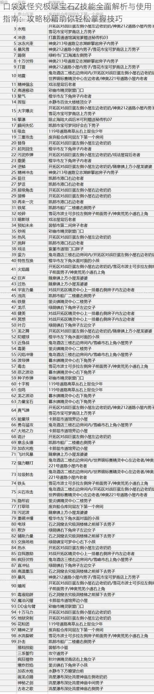 口袋妖怪究极绿宝石Z技能全面解析与使用指南：攻略秘籍助你轻松掌握技巧