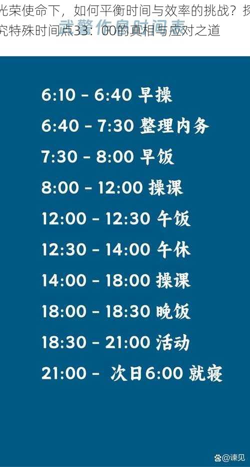 光荣使命下，如何平衡时间与效率的挑战？探究特殊时间点33：00的真相与应对之道